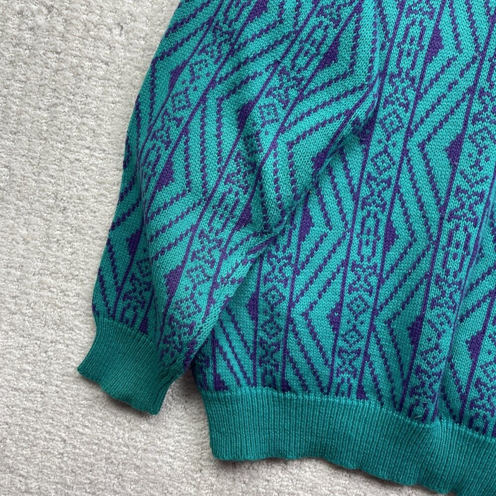 VTG Capricorn Crewneck Knit Grandpa Sweater Men Sz M Psychedelic's Geometric AOP - Picture 14 of 15